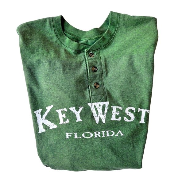 Vintage Key West Shirt Medium Henley Hanes Hunter Green Buffett Florida … - Picture 4 of 12